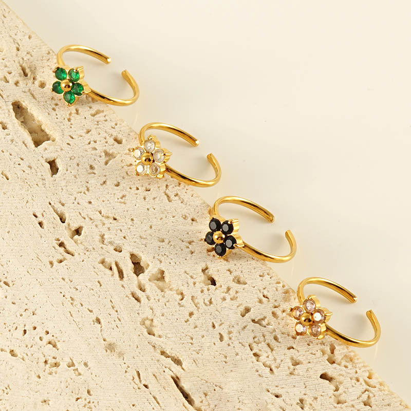 Wholesale Gold Titanium Steel Flower Rings